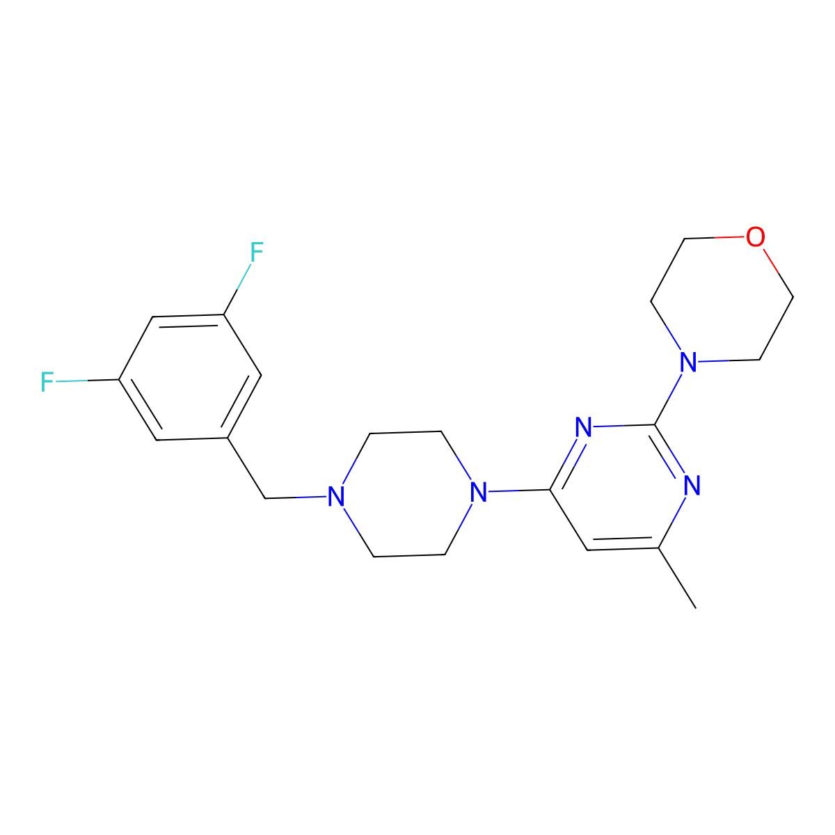 4-(4-{4-[(3,5-Difluorophenyl)methyl]piperazin-1-yl}-6-methylpyrimidin-2-yl)morpholine molecular structure, CAS 2549062-67-9