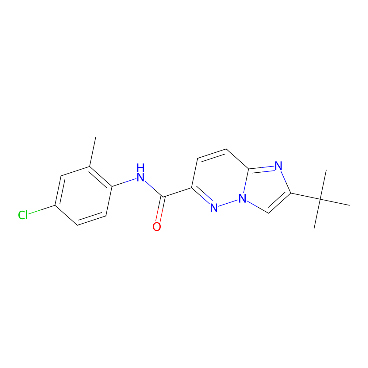 2-tert-butyl-N-(4-chloro-2-methylphenyl)imidazo[1,2-b]pyridazine-6-carboxamide molecular structure, CAS 2549062-68-0