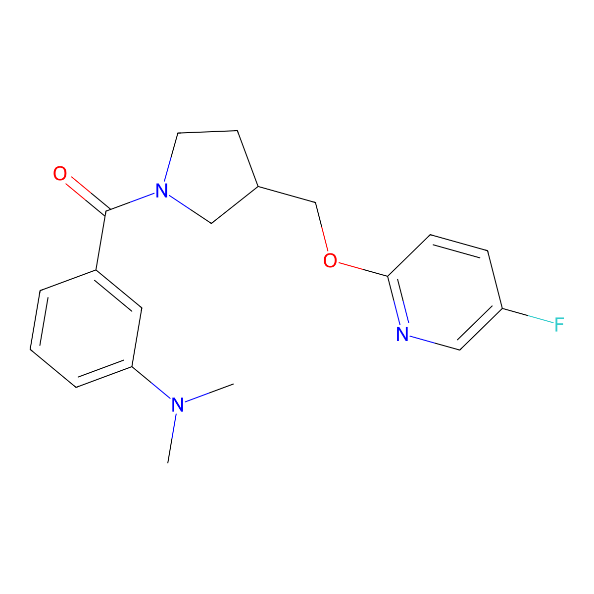 3-(3-{[(5-fluoropyridin-2-yl)oxy]methyl}pyrrolidine-1-carbonyl)-N,N-dimethylaniline molecular structure, CAS 2549062-70-4