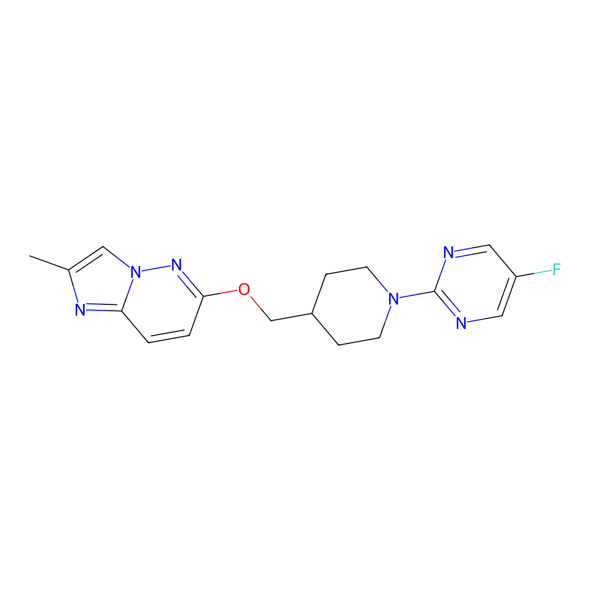 5-Fluoro-2-{4-[({2-methylimidazo[1,2-b]pyridazin-6-yl}oxy)methyl]piperidin-1-yl}pyrimidine molecular structure, CAS 2549062-72-6