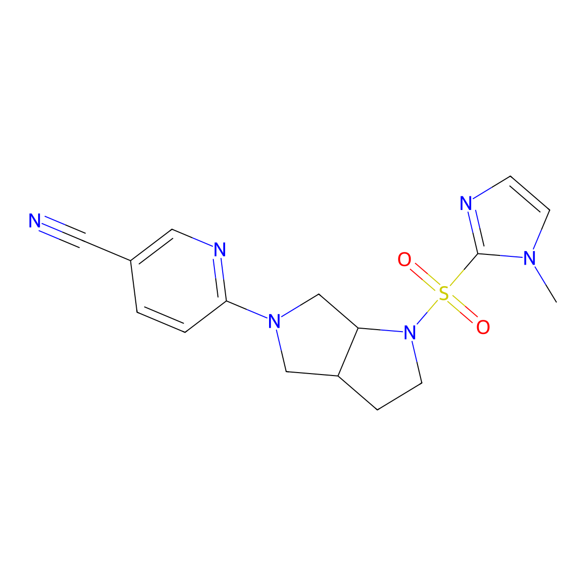 6-{1-[(1-methyl-1H-imidazol-2-yl)sulfonyl]-octahydropyrrolo[2,3-c]pyrrol-5-yl}pyridine-3-carbonitrile molecular structure, CAS 2549062-75-9