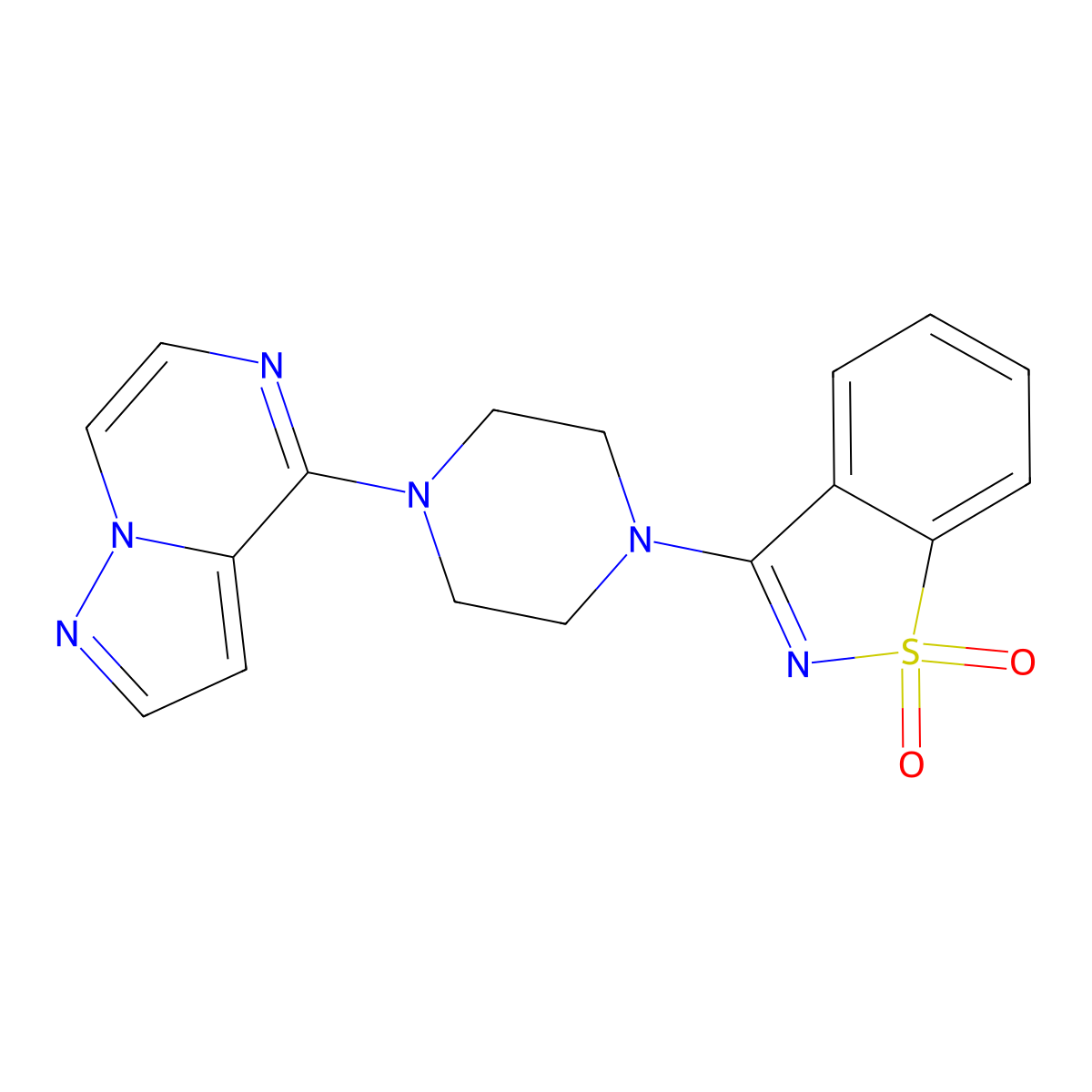 3-(4-{Pyrazolo[1,5-a]pyrazin-4-yl}piperazin-1-yl)-1lambda6,2-benzothiazole-1,1-dione molecular structure, CAS 2549062-77-1