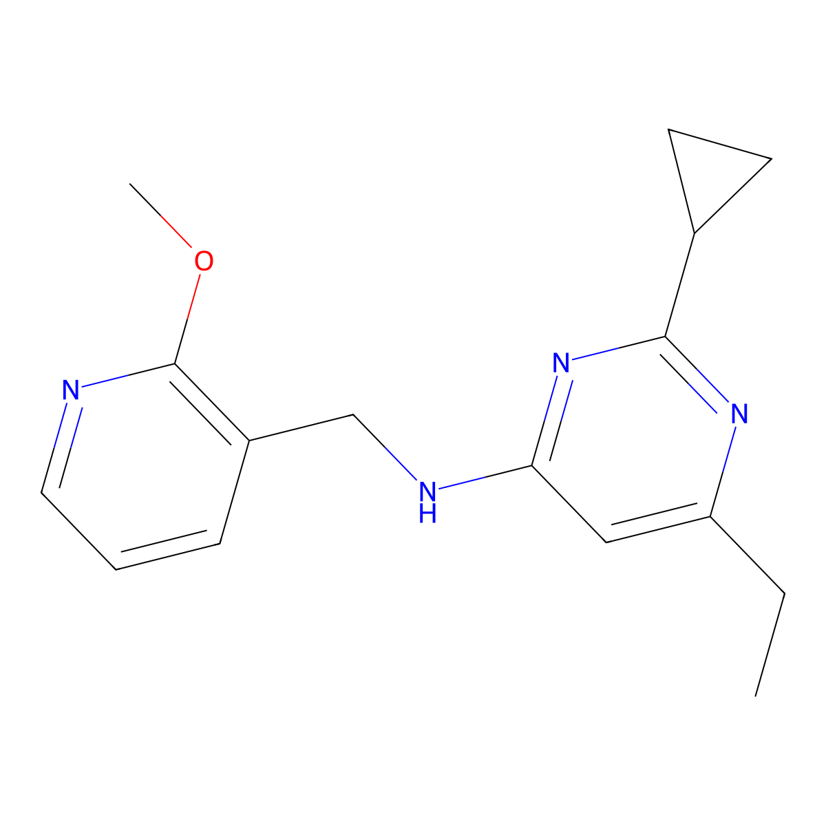 2-cyclopropyl-6-ethyl-N-[(2-methoxypyridin-3-yl)methyl]pyrimidin-4-amine molecular structure, CAS 2549062-80-6