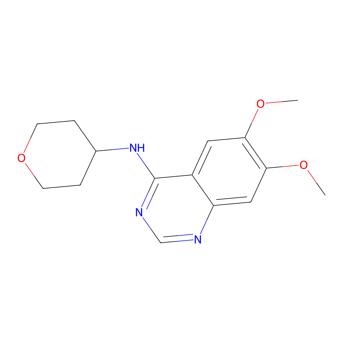 6,7-dimethoxy-N-(oxan-4-yl)quinazolin-4-amine molecular structure, CAS 2549062-83-9