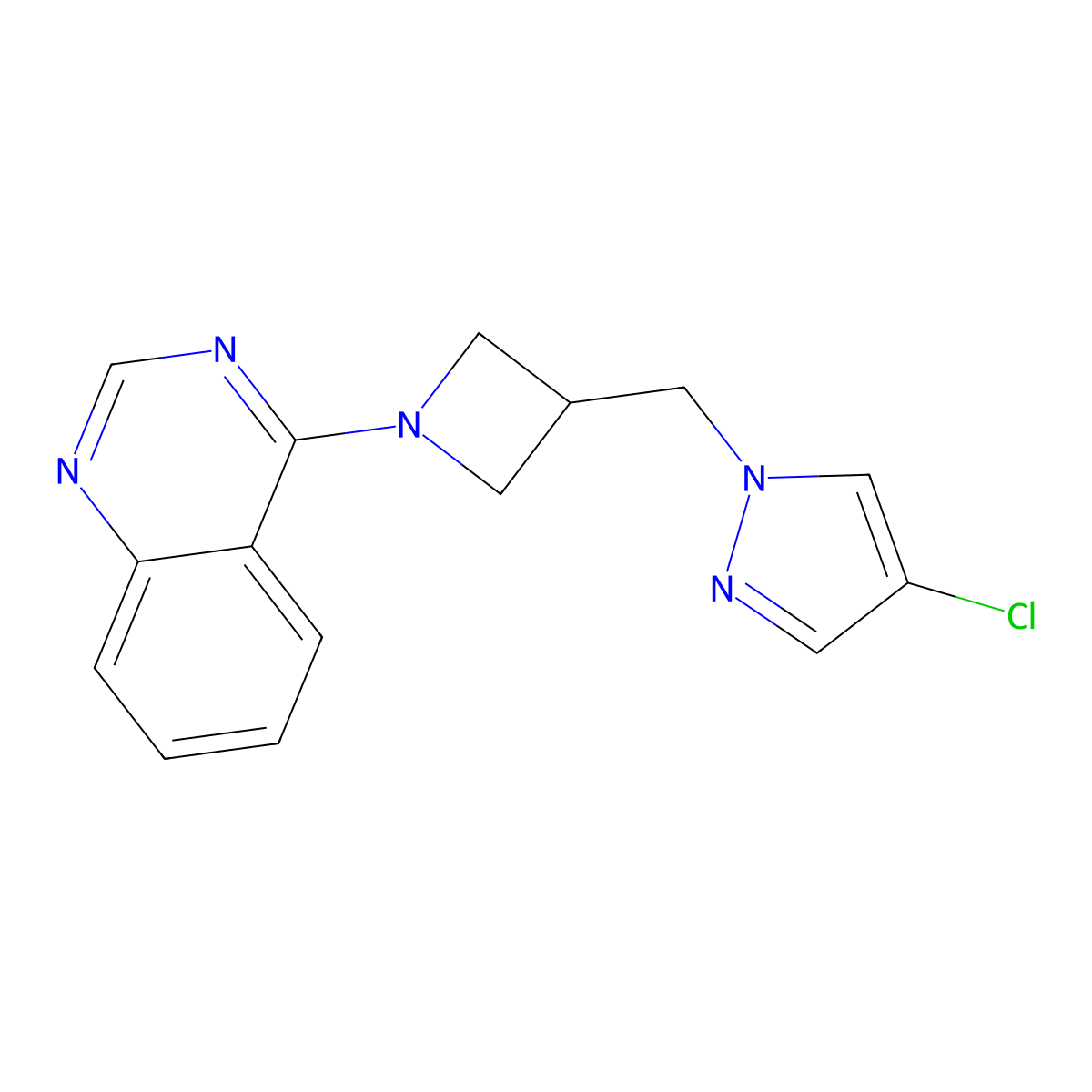 4-{3-[(4-chloro-1H-pyrazol-1-yl)methyl]azetidin-1-yl}quinazoline molecular structure, CAS 2549062-84-0