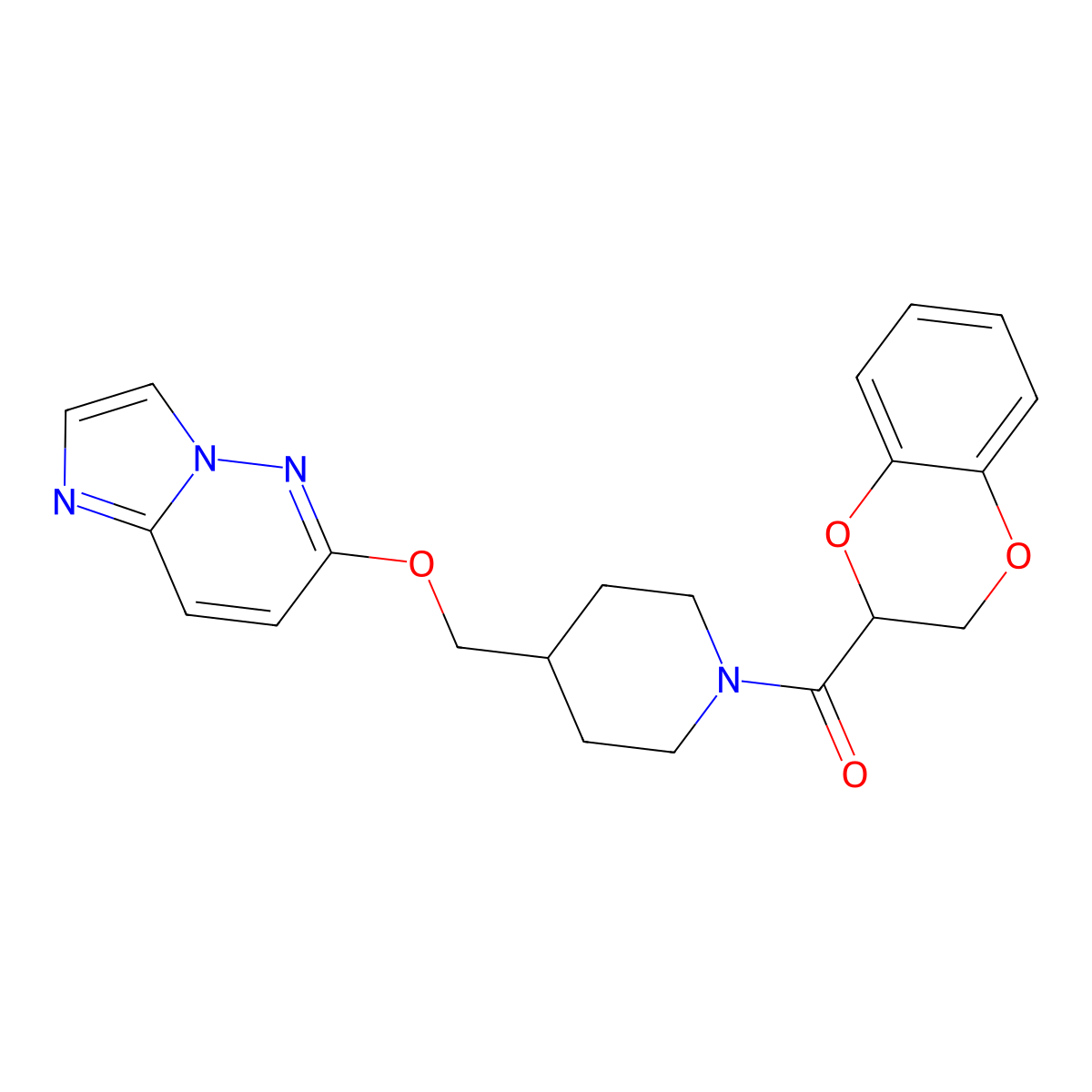 1-(2,3-Dihydro-1,4-benzodioxine-2-carbonyl)-4-({imidazo[1,2-b]pyridazin-6-yloxy}methyl)piperidine molecular structure, CAS 2549062-87-3