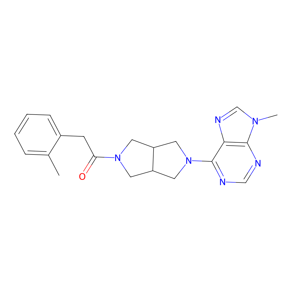 1-[5-(9-methyl-9H-purin-6-yl)-octahydropyrrolo[3,4-c]pyrrol-2-yl]-2-(2-methylphenyl)ethan-1-one molecular structure, CAS 2549062-88-4