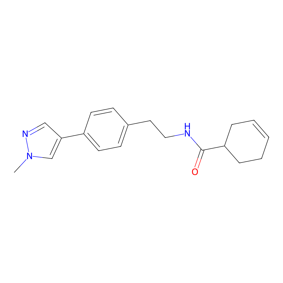 N-{2-[4-(1-methyl-1H-pyrazol-4-yl)phenyl]ethyl}cyclohex-3-ene-1-carboxamide molecular structure, CAS 2549062-92-0
