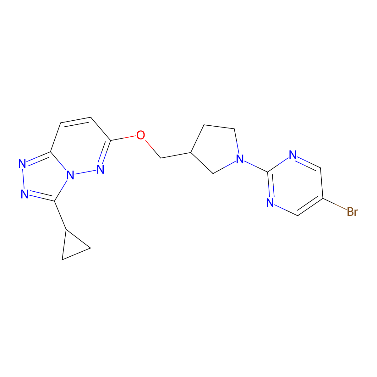 5-Bromo-2-{3-[({3-cyclopropyl-[1,2,4]triazolo[4,3-b]pyridazin-6-yl}oxy)methyl]pyrrolidin-1-yl}pyrimidine molecular structure, CAS 2549062-93-1