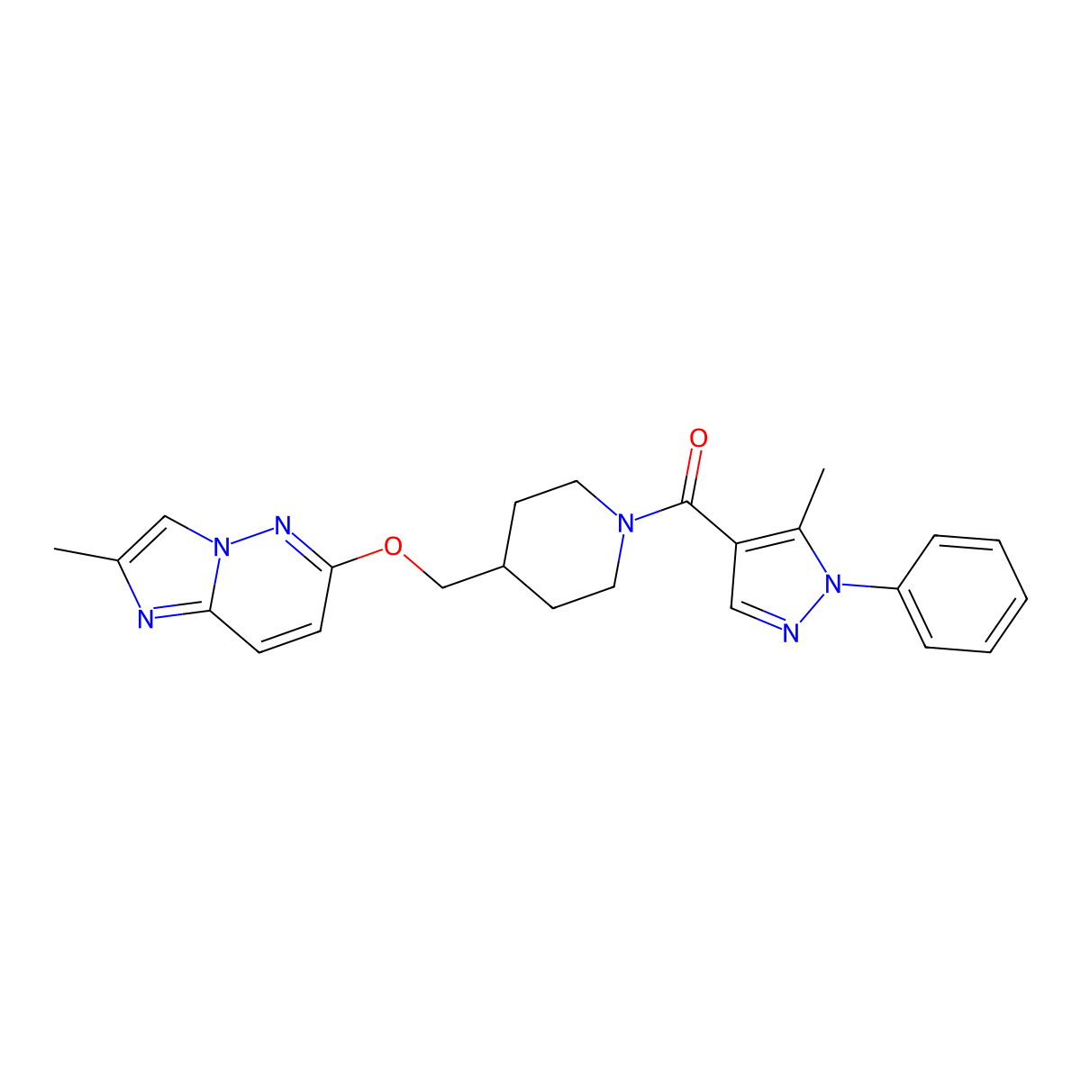 1-(5-methyl-1-phenyl-1H-pyrazole-4-carbonyl)-4-[({2-methylimidazo[1,2-b]pyridazin-6-yl}oxy)methyl]piperidine molecular structure, CAS 2549062-94-2