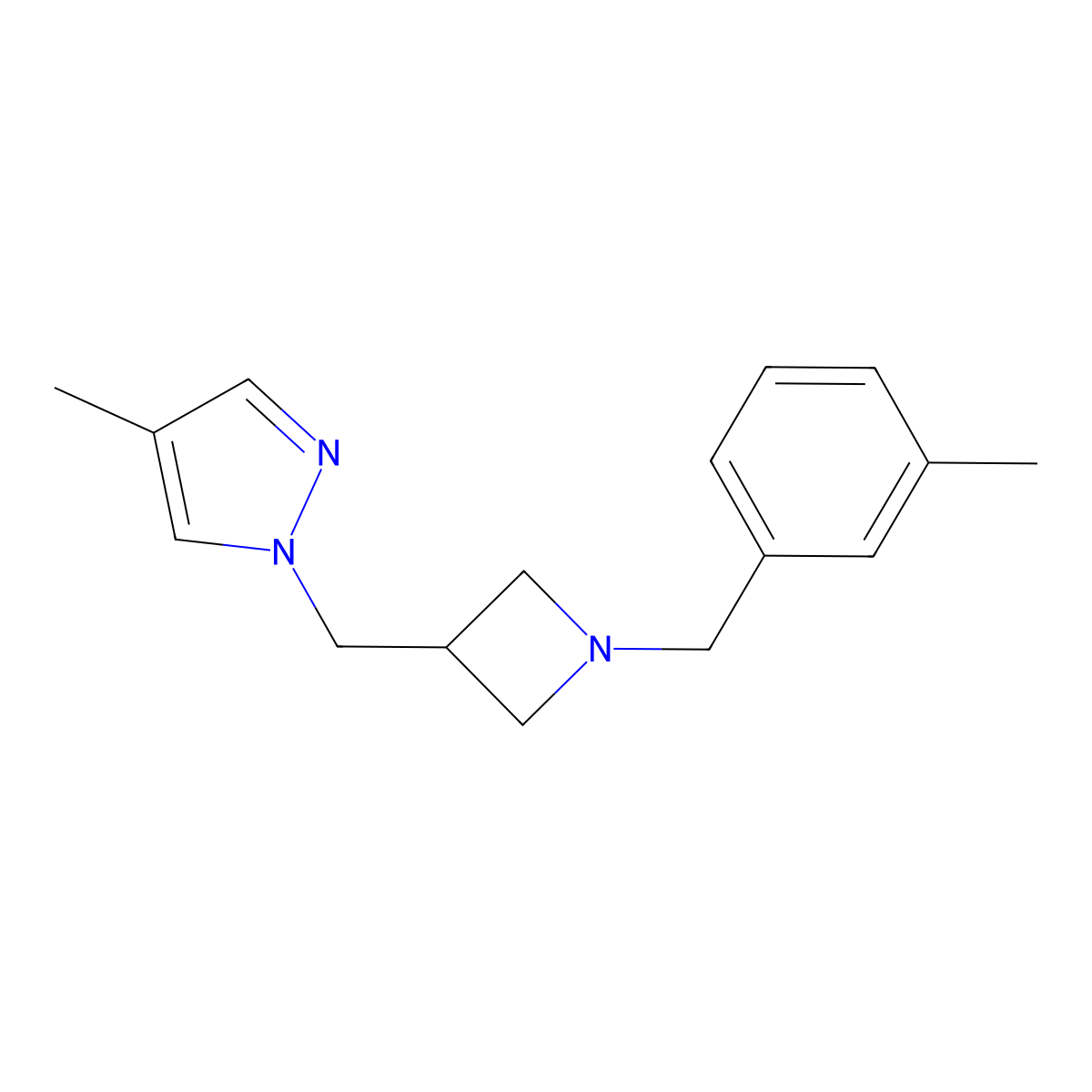 4-methyl-1-({1-[(3-methylphenyl)methyl]azetidin-3-yl}methyl)-1H-pyrazole molecular structure, CAS 2549062-97-5