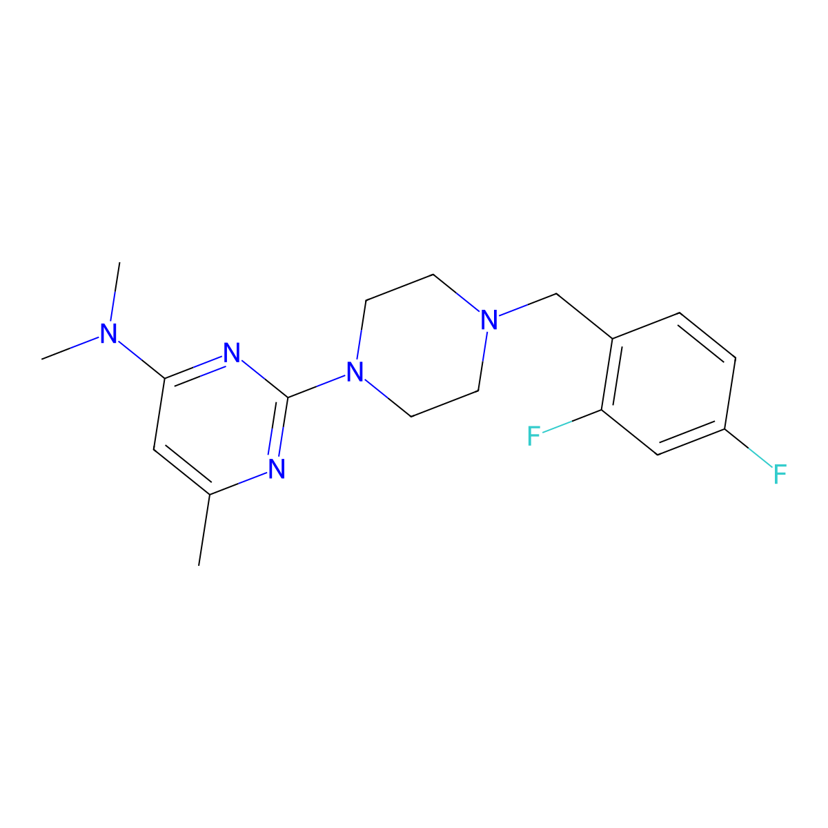 2-{4-[(2,4-difluorophenyl)methyl]piperazin-1-yl}-N,N,6-trimethylpyrimidin-4-amine molecular structure, CAS 2549063-03-6