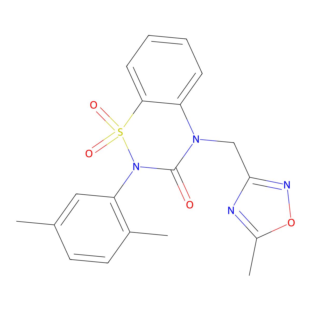 2-(2,5-dimethylphenyl)-4-[(5-methyl-1,2,4-oxadiazol-3-yl)methyl]-3,4-dihydro-2H-1lambda6,2,4-benzothiadiazine-1,1,3-trione molecular structure, CAS 2549063-04-7