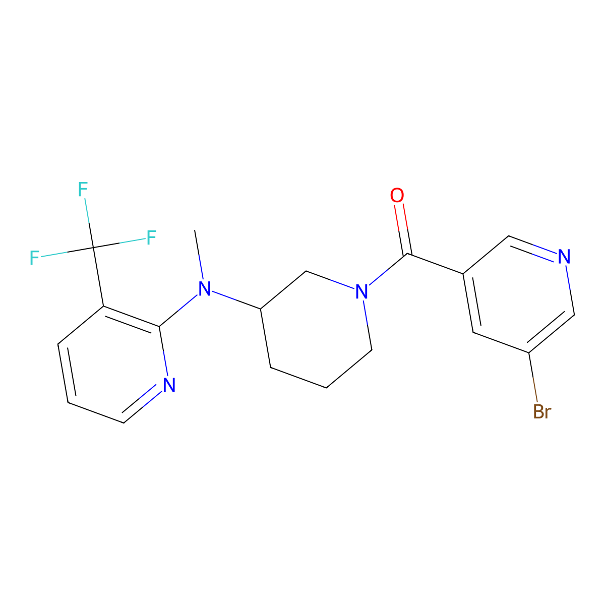 N-[1-(5-bromopyridine-3-carbonyl)piperidin-3-yl]-N-methyl-3-(trifluoromethyl)pyridin-2-amine molecular structure, CAS 2549063-06-9