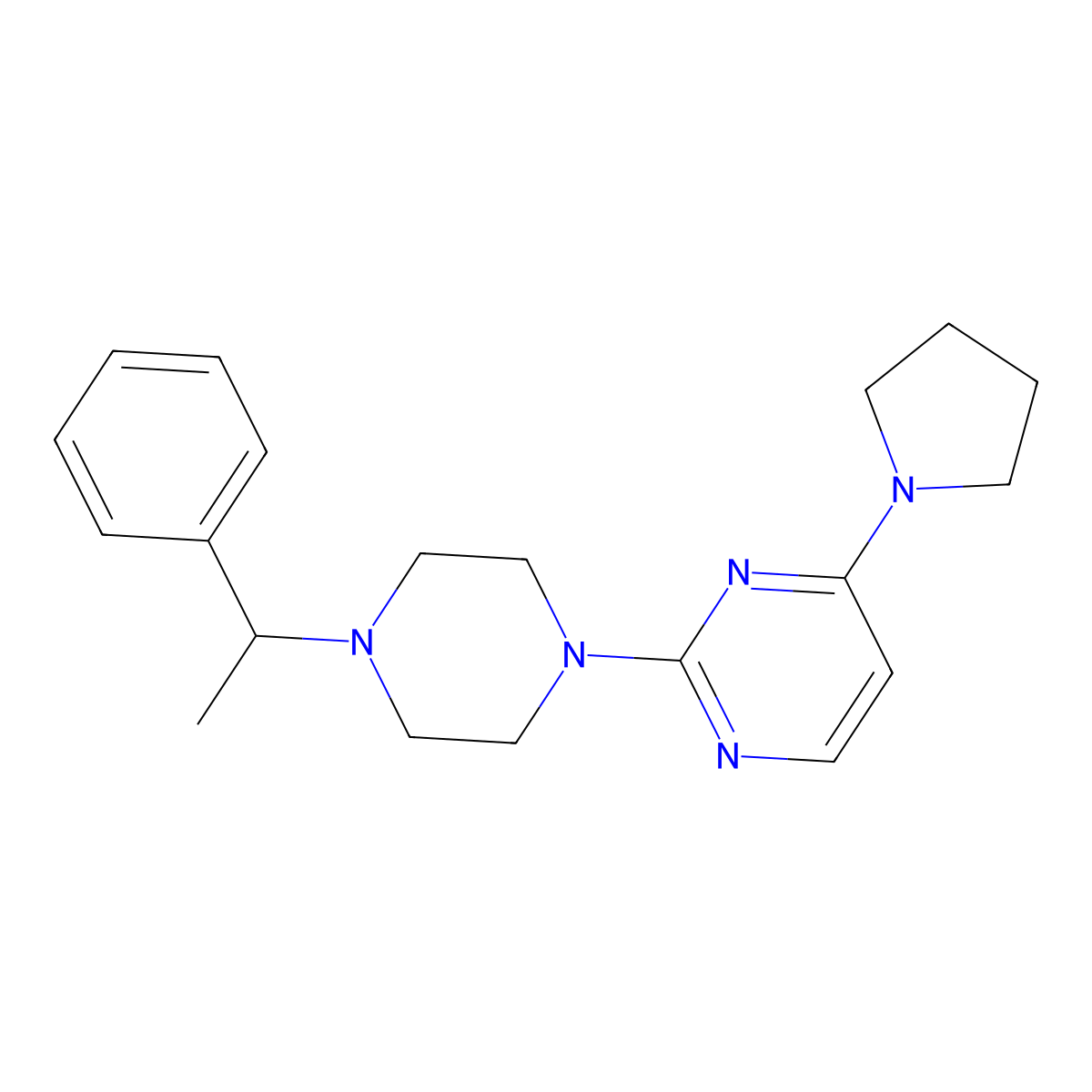 2-[4-(1-Phenylethyl)piperazin-1-yl]-4-(pyrrolidin-1-yl)pyrimidine molecular structure, CAS 2549063-08-1