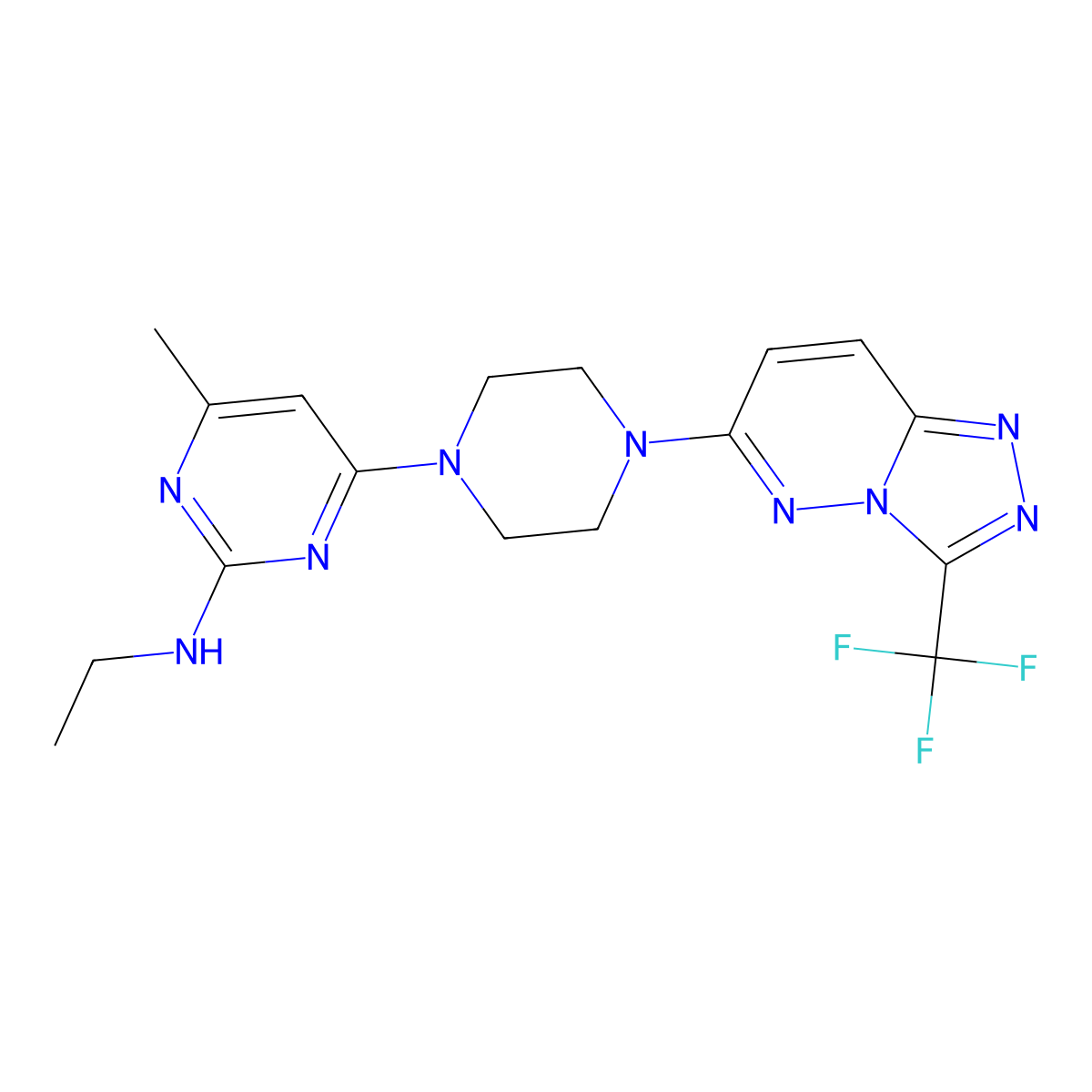 N-ethyl-4-methyl-6-{4-[3-(trifluoromethyl)-[1,2,4]triazolo[4,3-b]pyridazin-6-yl]piperazin-1-yl}pyrimidin-2-amine molecular structure, CAS 2549063-15-0