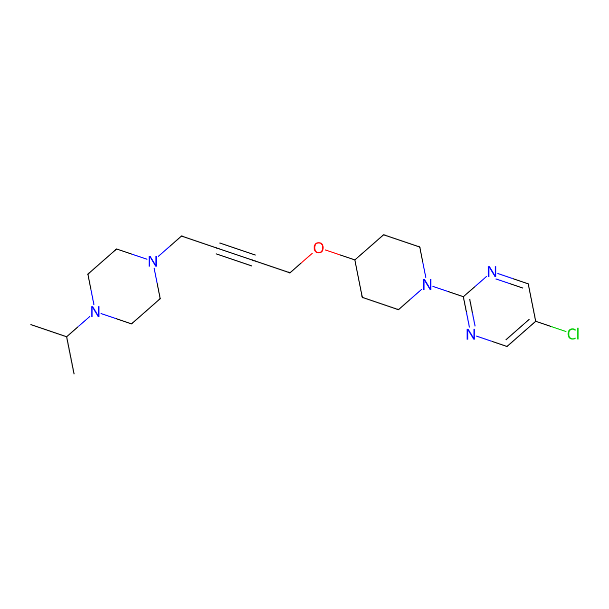 5-Chloro-2-[4-({4-[4-(propan-2-yl)piperazin-1-yl]but-2-yn-1-yl}oxy)piperidin-1-yl]pyrimidine molecular structure, CAS 2549063-16-1