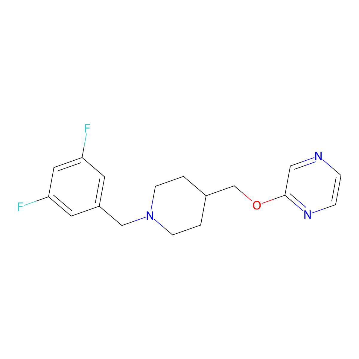 2-({1-[(3,5-Difluorophenyl)methyl]piperidin-4-yl}methoxy)pyrazine molecular structure, CAS 2549063-17-2