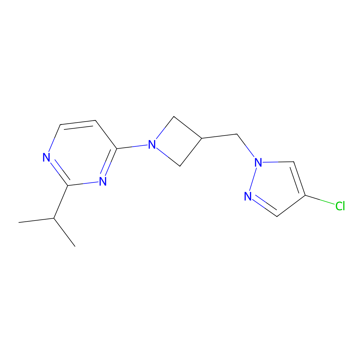 4-{3-[(4-chloro-1H-pyrazol-1-yl)methyl]azetidin-1-yl}-2-(propan-2-yl)pyrimidine molecular structure, CAS 2549063-29-6