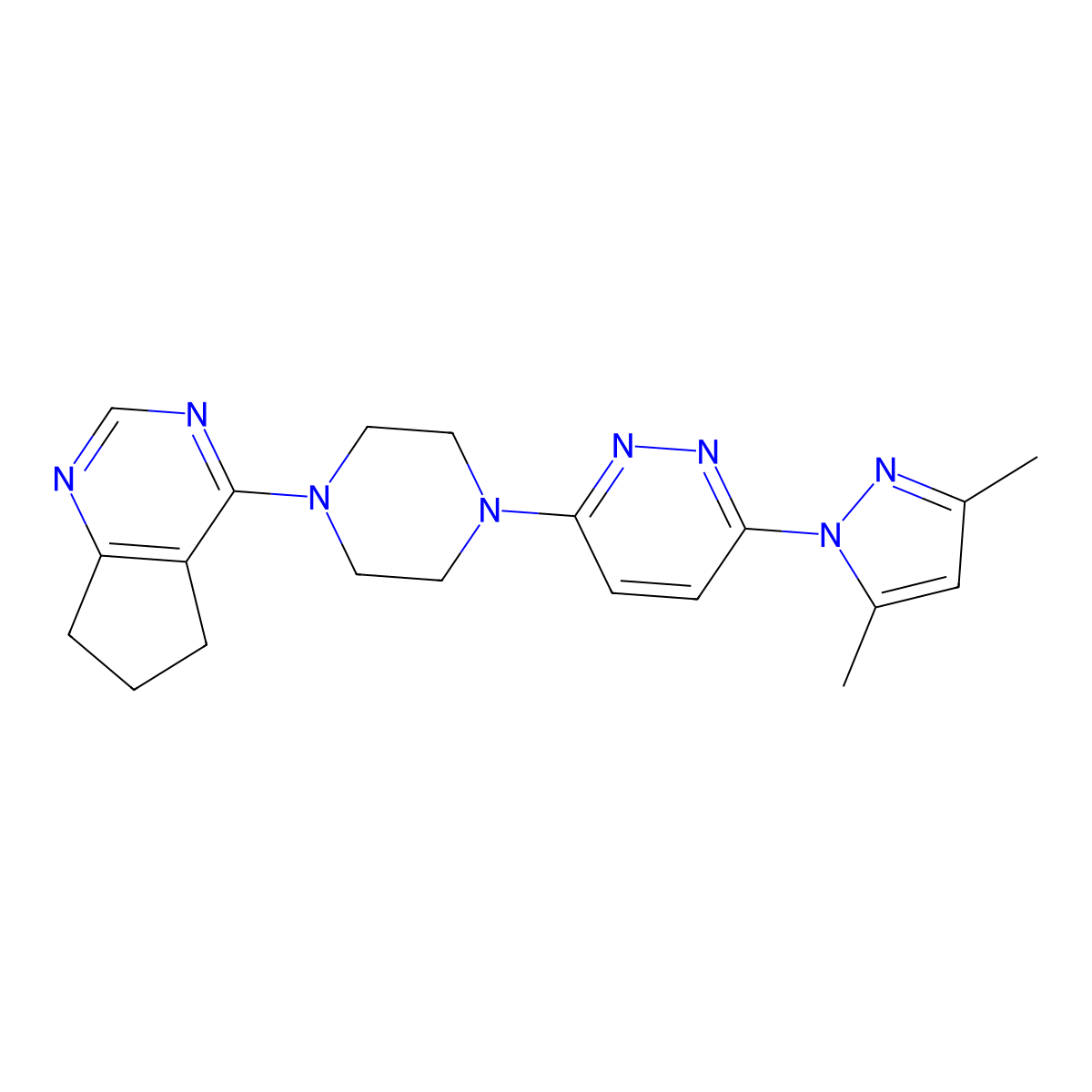 3-(4-{5H,6H,7H-cyclopenta[d]pyrimidin-4-yl}piperazin-1-yl)-6-(3,5-dimethyl-1H-pyrazol-1-yl)pyridazine molecular structure, CAS 2549063-32-1