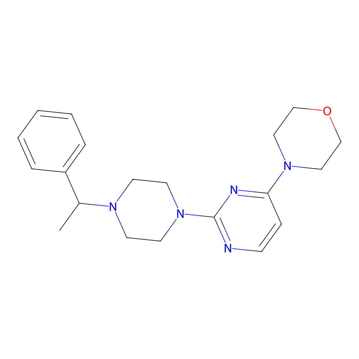 4-{2-[4-(1-Phenylethyl)piperazin-1-yl]pyrimidin-4-yl}morpholine molecular structure, CAS 2549063-35-4