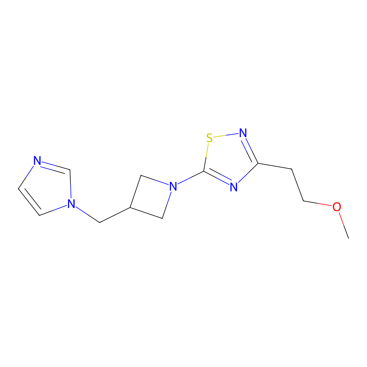 5-{3-[(1H-imidazol-1-yl)methyl]azetidin-1-yl}-3-(2-methoxyethyl)-1,2,4-thiadiazole molecular structure, CAS 2549063-40-1