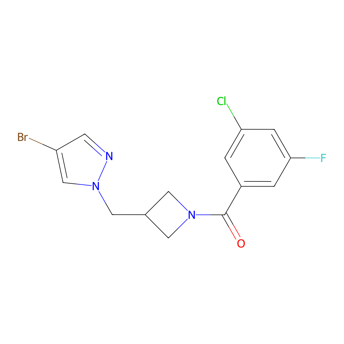 4-bromo-1-{[1-(3-chloro-5-fluorobenzoyl)azetidin-3-yl]methyl}-1H-pyrazole molecular structure, CAS 2549063-42-3