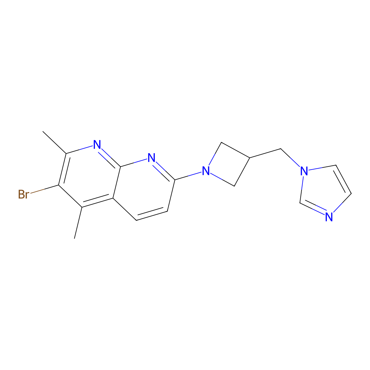 3-bromo-7-{3-[(1H-imidazol-1-yl)methyl]azetidin-1-yl}-2,4-dimethyl-1,8-naphthyridine molecular structure, CAS 2549063-45-6