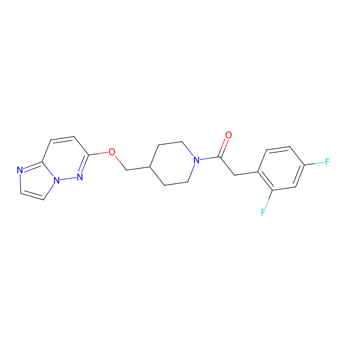2-(2,4-Difluorophenyl)-1-[4-({imidazo[1,2-b]pyridazin-6-yloxy}methyl)piperidin-1-yl]ethan-1-one molecular structure, CAS 2549063-55-8