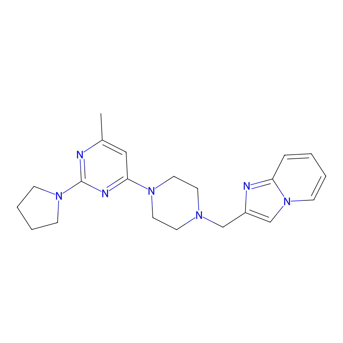4-[4-({Imidazo[1,2-a]pyridin-2-yl}methyl)piperazin-1-yl]-6-methyl-2-(pyrrolidin-1-yl)pyrimidine molecular structure, CAS 2549063-56-9