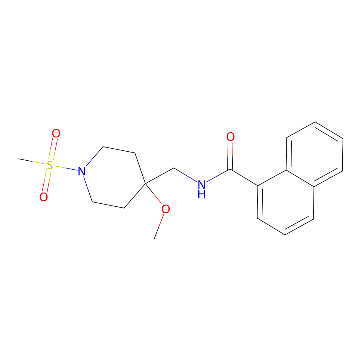 N-[(1-methanesulfonyl-4-methoxypiperidin-4-yl)methyl]naphthalene-1-carboxamide molecular structure, CAS 2549063-59-2