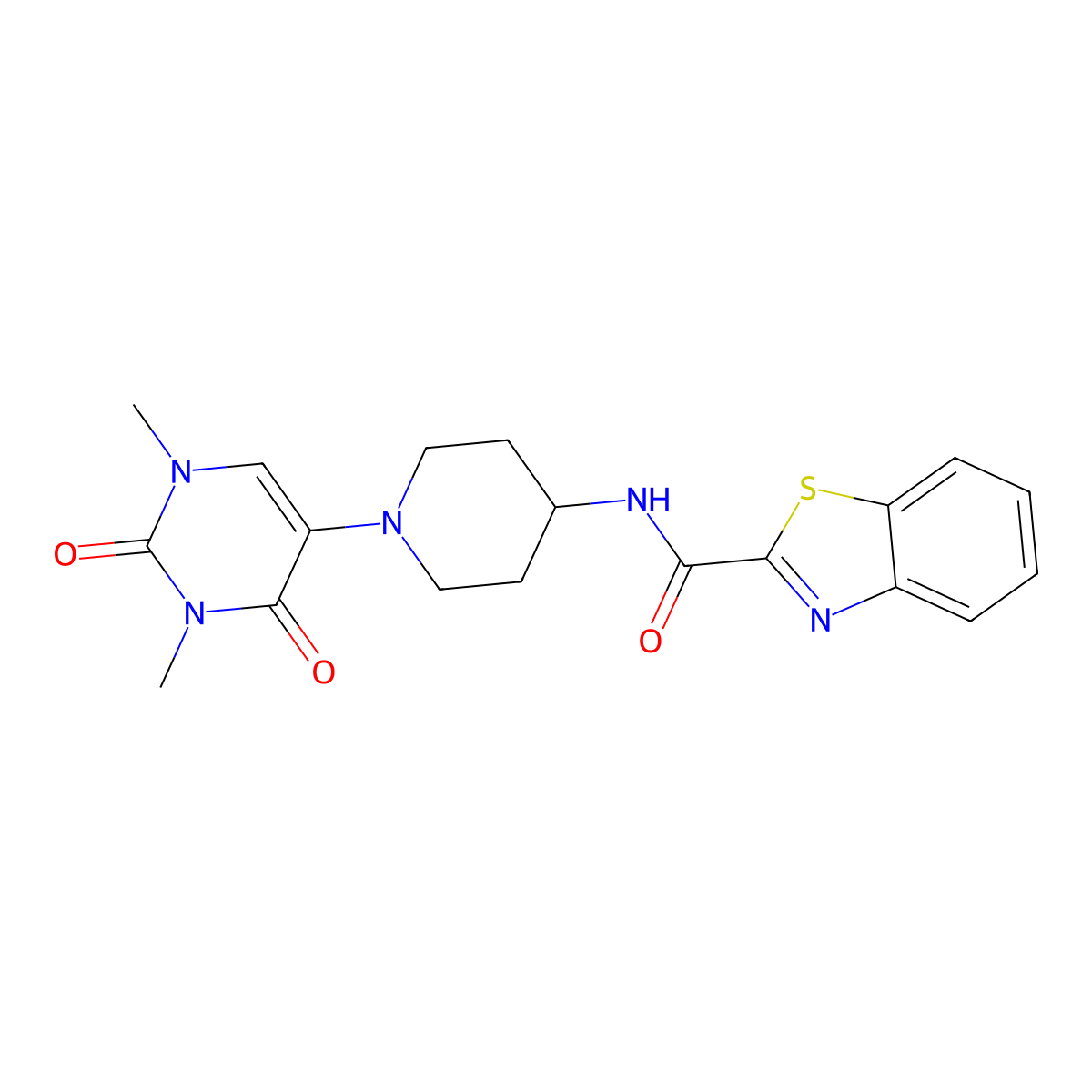 N-[1-(1,3-dimethyl-2,4-dioxo-1,2,3,4-tetrahydropyrimidin-5-yl)piperidin-4-yl]-1,3-benzothiazole-2-carboxamide molecular structure, CAS 2549063-65-0