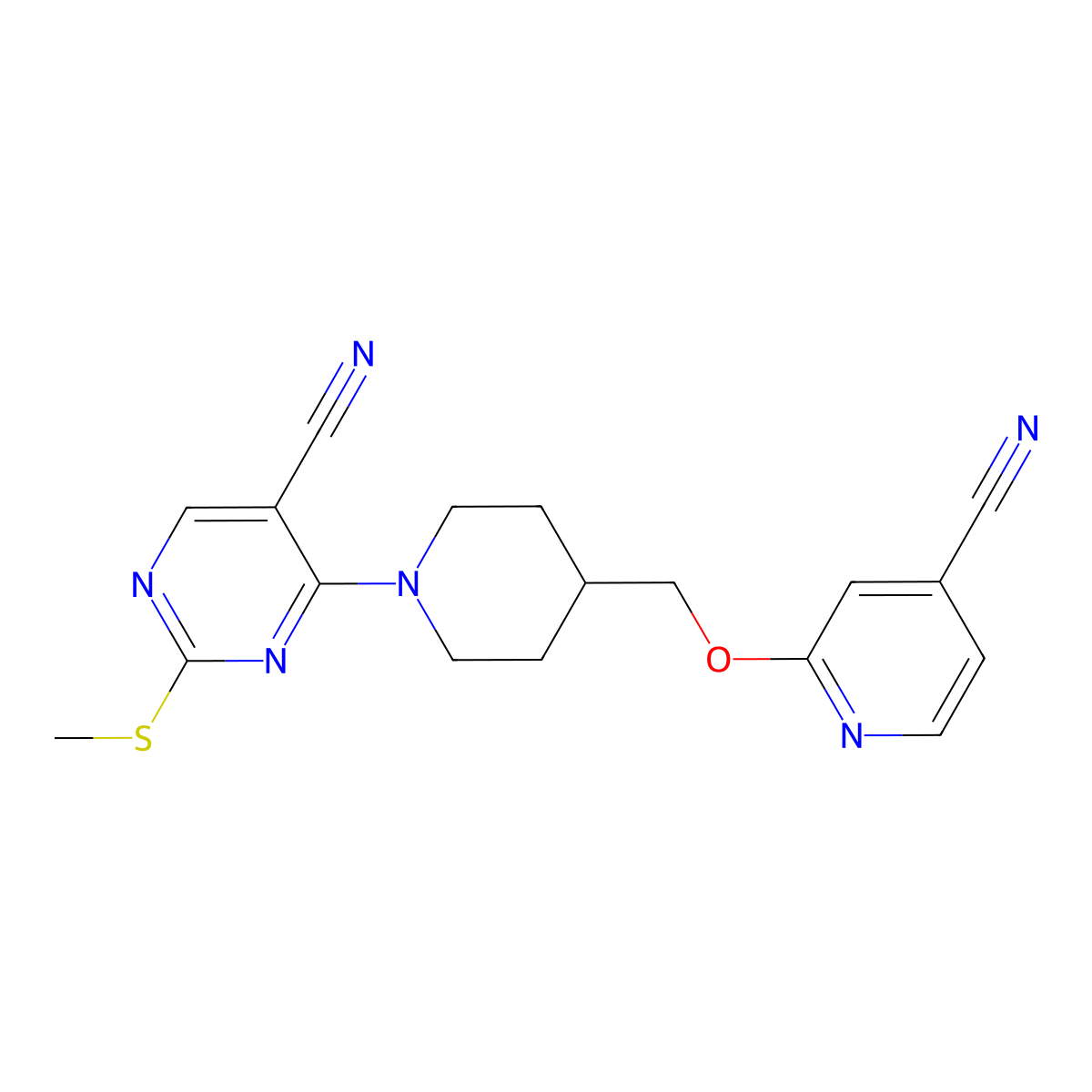 4-(4-{[(4-Cyanopyridin-2-yl)oxy]methyl}piperidin-1-yl)-2-(methylsulfanyl)pyrimidine-5-carbonitrile molecular structure, CAS 2549063-68-3