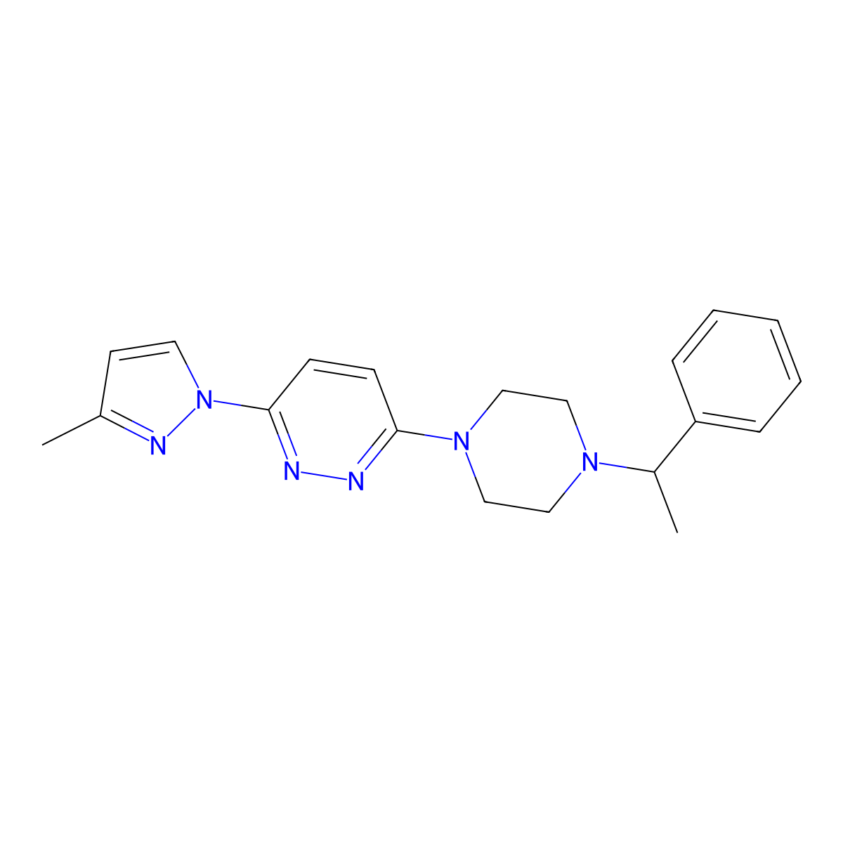 3-(3-methyl-1H-pyrazol-1-yl)-6-[4-(1-phenylethyl)piperazin-1-yl]pyridazine molecular structure, CAS 2549063-73-0