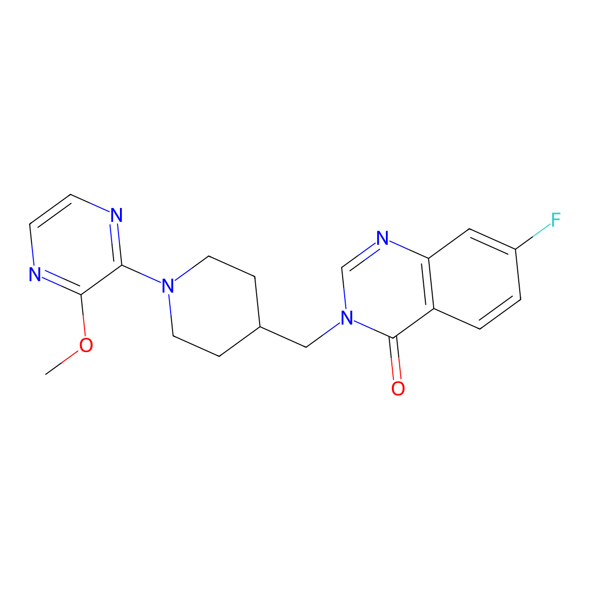 7-Fluoro-3-{[1-(3-methoxypyrazin-2-yl)piperidin-4-yl]methyl}-3,4-dihydroquinazolin-4-one molecular structure, CAS 2549063-76-3