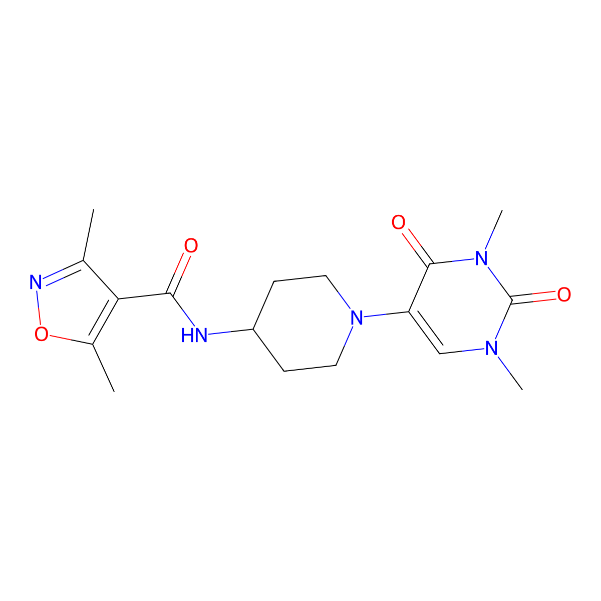 N-[1-(1,3-dimethyl-2,4-dioxo-1,2,3,4-tetrahydropyrimidin-5-yl)piperidin-4-yl]-3,5-dimethyl-1,2-oxazole-4-carboxamide molecular structure, CAS 2549063-77-4