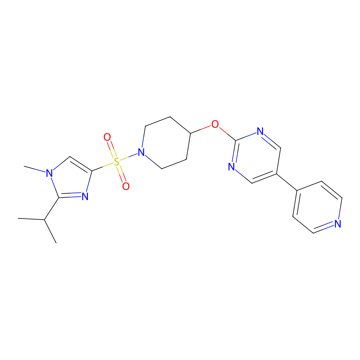 2-[(1-{[1-methyl-2-(propan-2-yl)-1H-imidazol-4-yl]sulfonyl}piperidin-4-yl)oxy]-5-(pyridin-4-yl)pyrimidine molecular structure, CAS 2549063-79-6