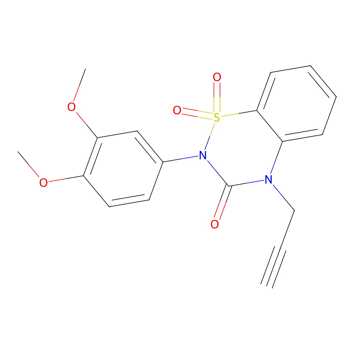 2-(3,4-dimethoxyphenyl)-4-(prop-2-yn-1-yl)-3,4-dihydro-2H-1lambda6,2,4-benzothiadiazine-1,1,3-trione molecular structure, CAS 2549063-82-1