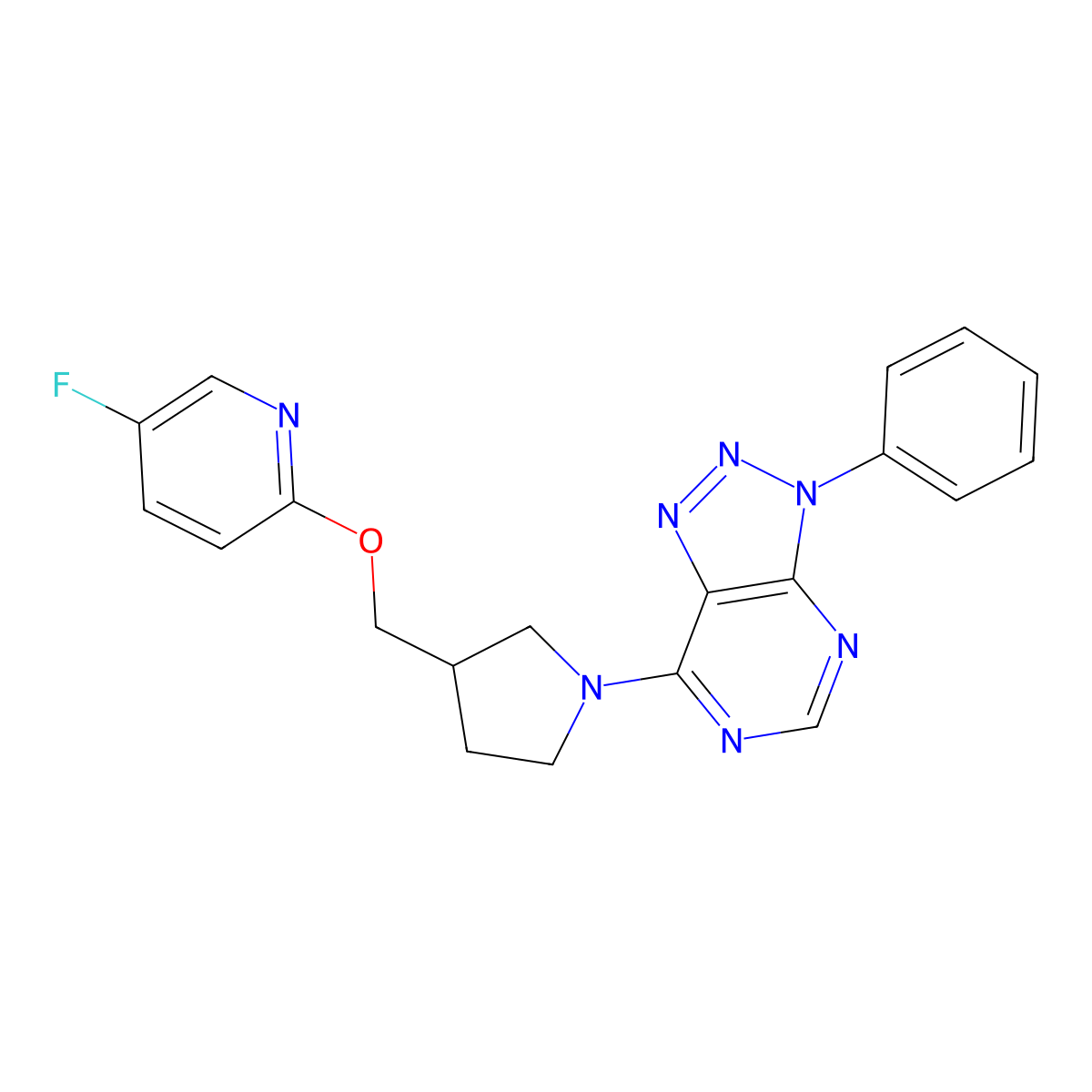 5-fluoro-2-[(1-{3-phenyl-3H-[1,2,3]triazolo[4,5-d]pyrimidin-7-yl}pyrrolidin-3-yl)methoxy]pyridine molecular structure, CAS 2549063-84-3