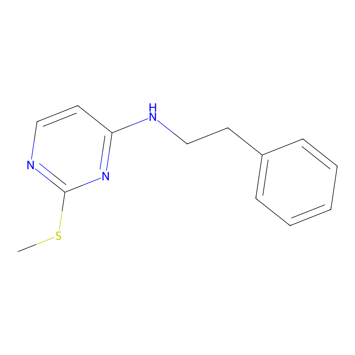 2-(methylsulfanyl)-N-(2-phenylethyl)pyrimidin-4-amine molecular structure, CAS 2549063-87-6