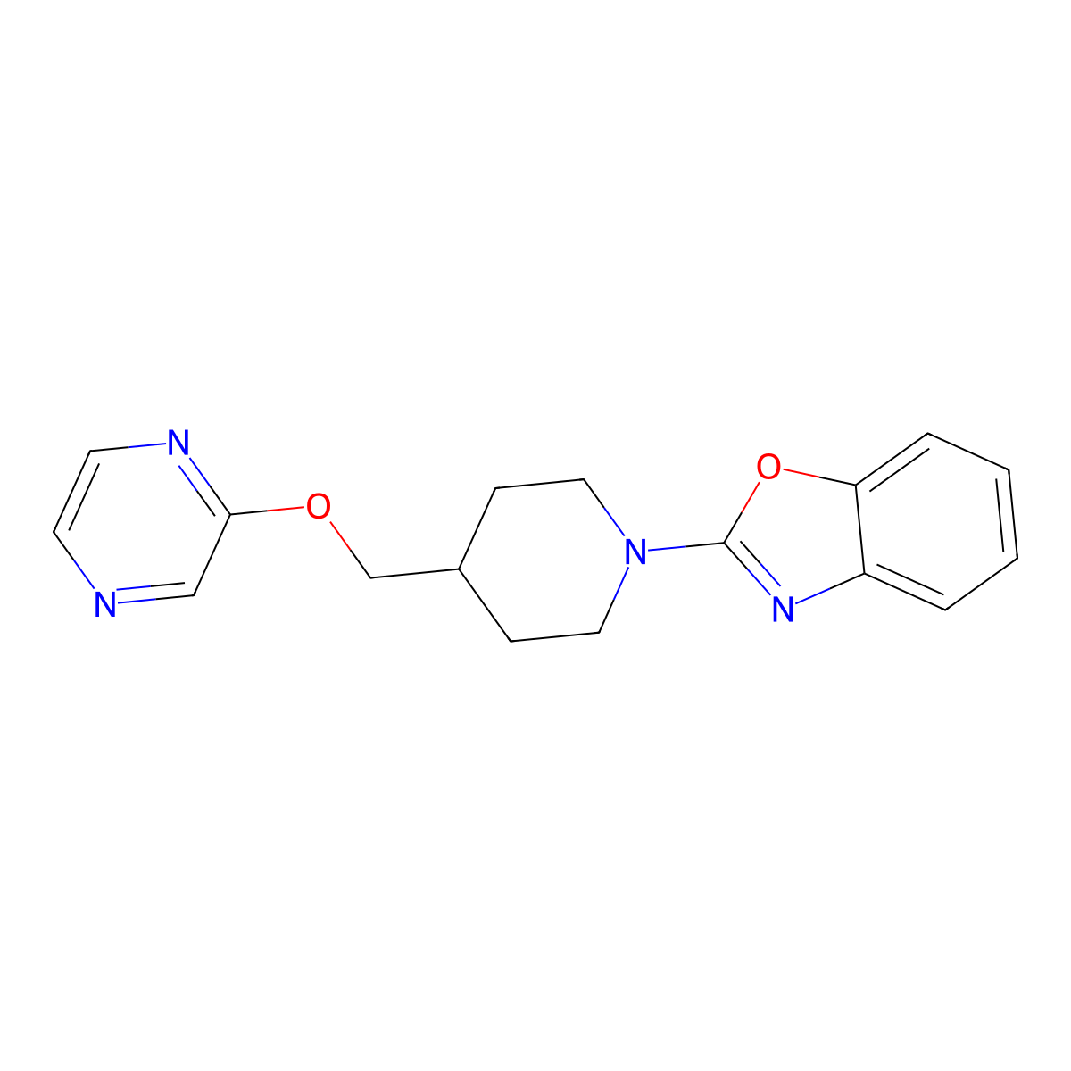 2-{4-[(Pyrazin-2-yloxy)methyl]piperidin-1-yl}-1,3-benzoxazole molecular structure, CAS 2549063-91-2