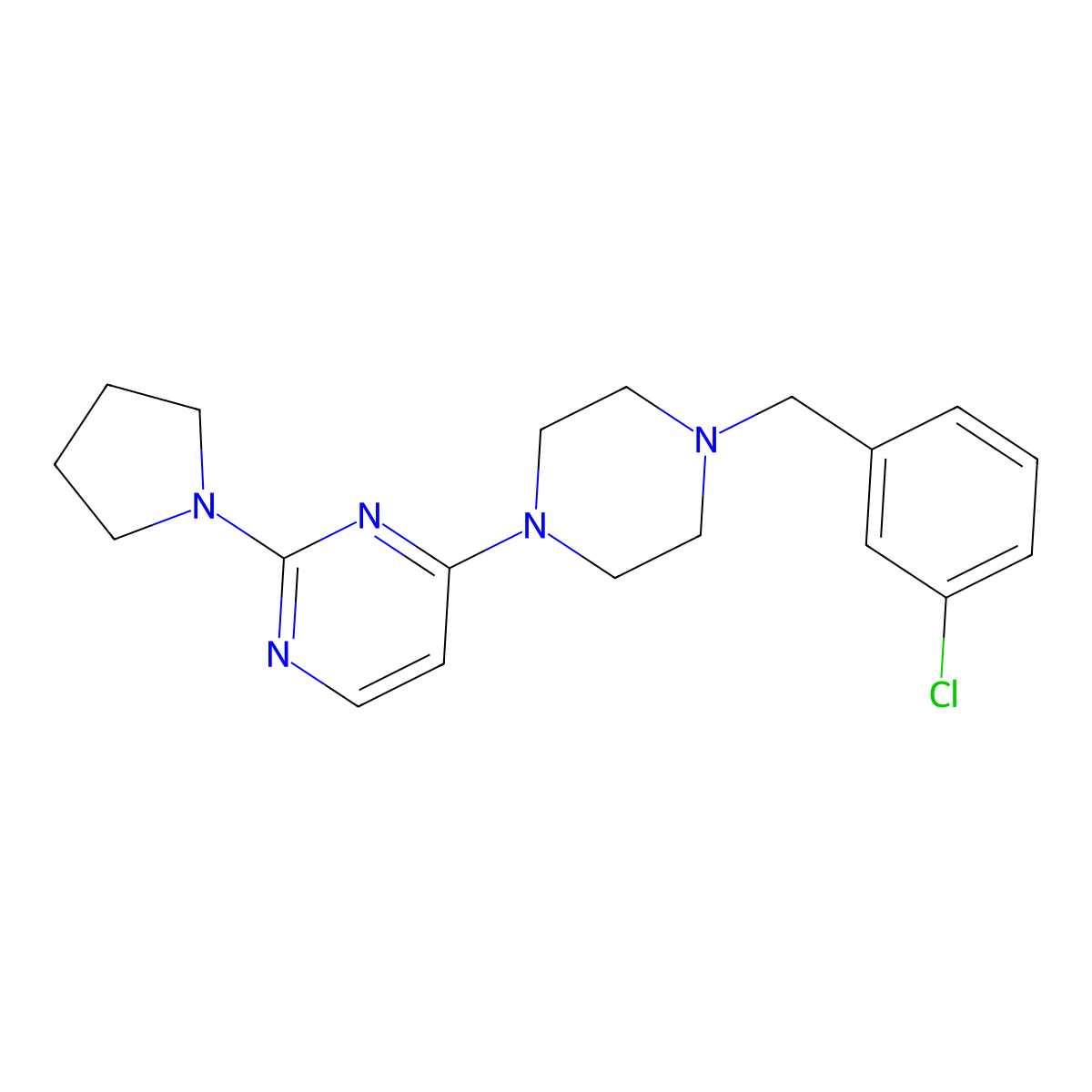 4-{4-[(3-Chlorophenyl)methyl]piperazin-1-yl}-2-(pyrrolidin-1-yl)pyrimidine molecular structure, CAS 2549063-92-3