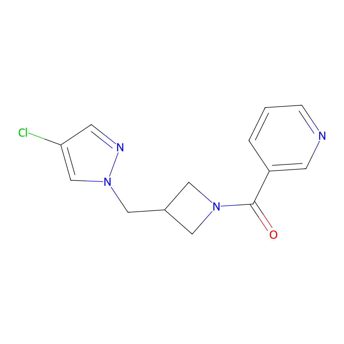 3-{3-[(4-chloro-1H-pyrazol-1-yl)methyl]azetidine-1-carbonyl}pyridine molecular structure, CAS 2549063-96-7