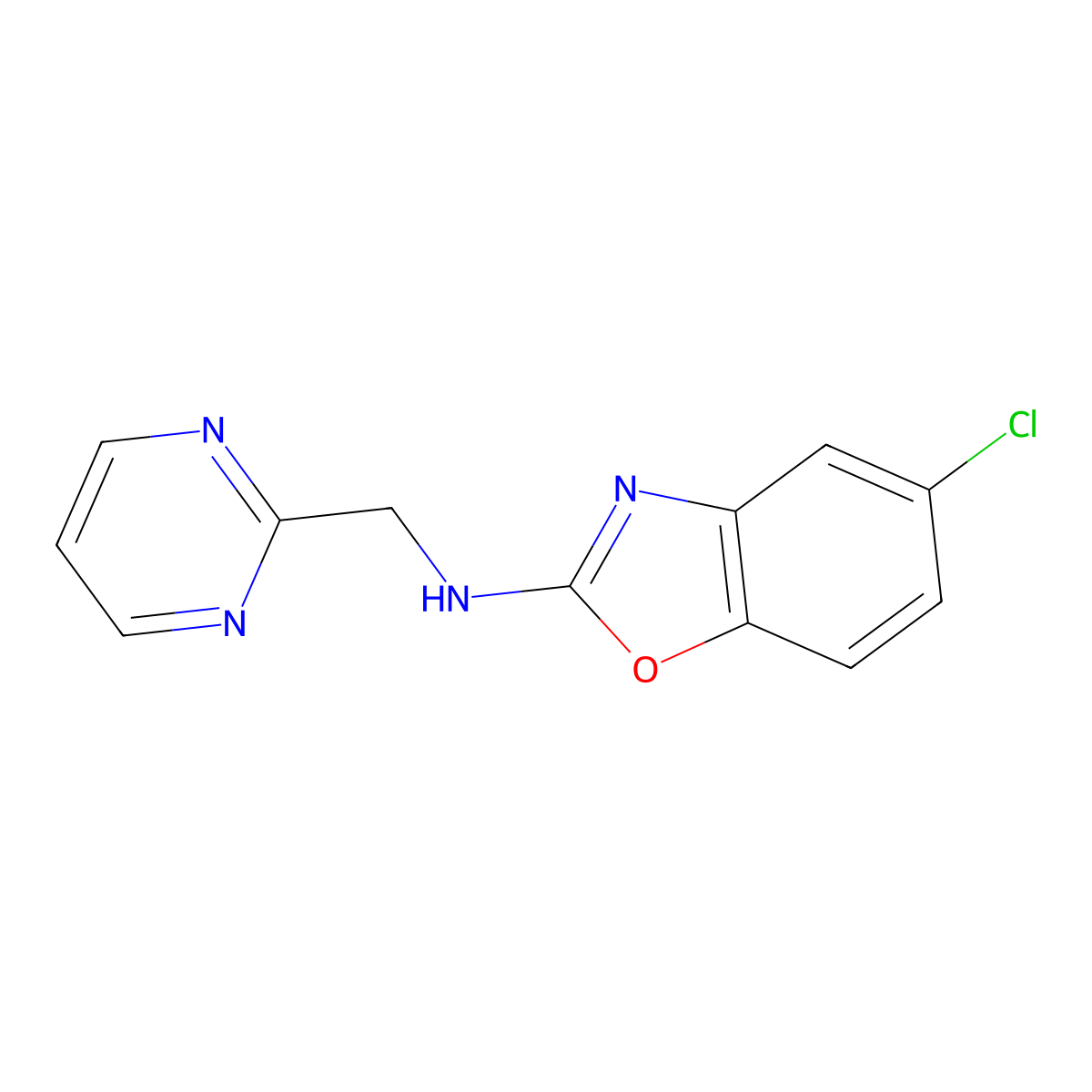 5-chloro-N-[(pyrimidin-2-yl)methyl]-1,3-benzoxazol-2-amine molecular structure, CAS 2549063-98-9