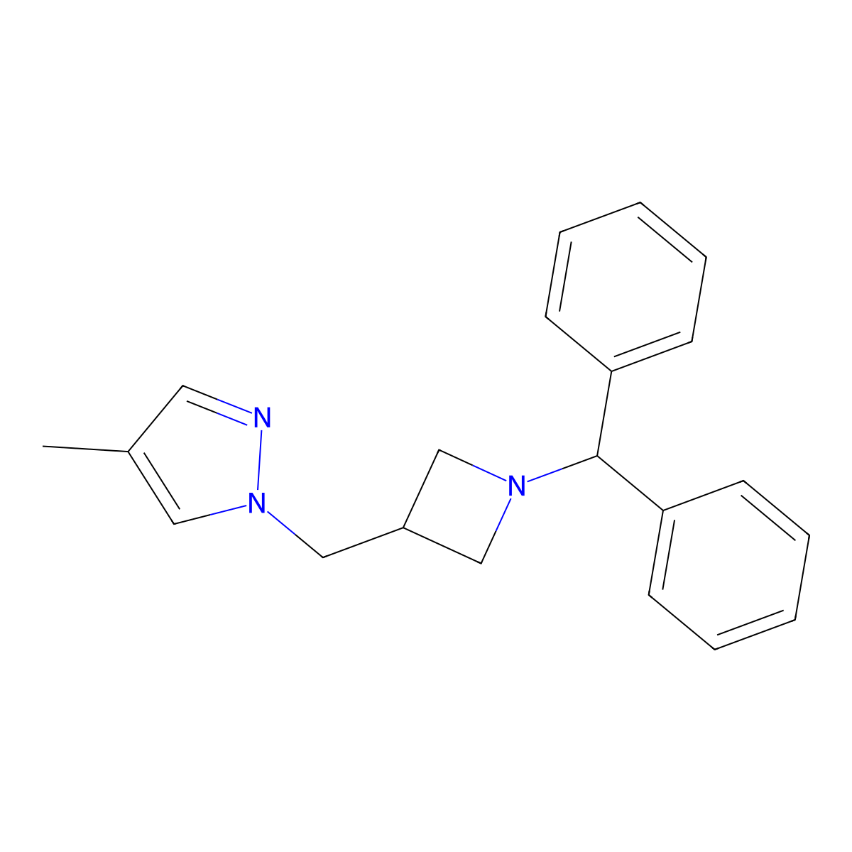 1-{[1-(diphenylmethyl)azetidin-3-yl]methyl}-4-methyl-1H-pyrazole molecular structure, CAS 2549063-99-0