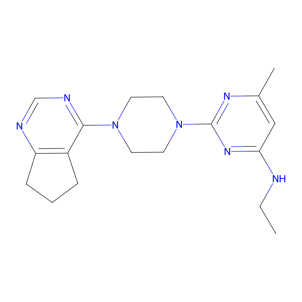 2-(4-{5H,6H,7H-cyclopenta[d]pyrimidin-4-yl}piperazin-1-yl)-N-ethyl-6-methylpyrimidin-4-amine molecular structure, CAS 2549064-01-7