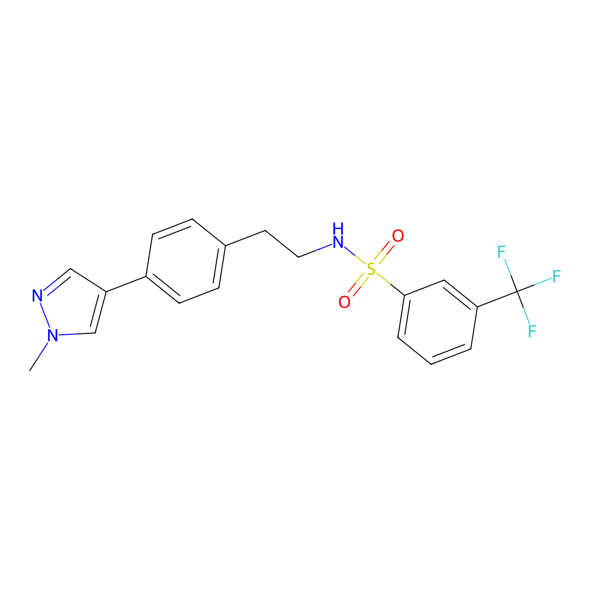 N-{2-[4-(1-methyl-1H-pyrazol-4-yl)phenyl]ethyl}-3-(trifluoromethyl)benzene-1-sulfonamide molecular structure, CAS 2549064-07-3