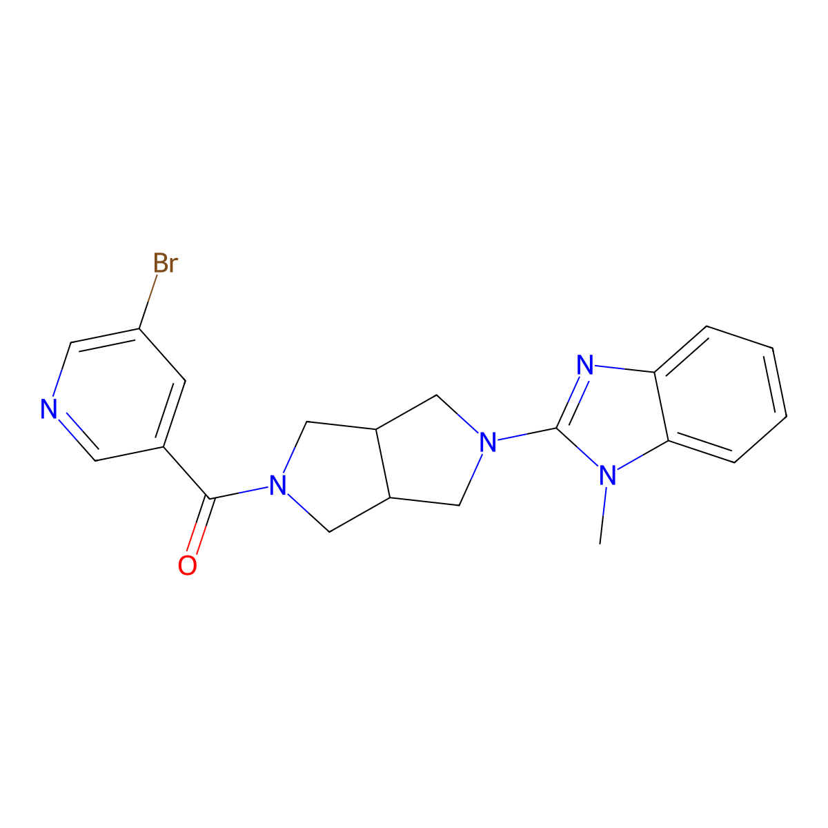 2-[5-(5-bromopyridine-3-carbonyl)-octahydropyrrolo[3,4-c]pyrrol-2-yl]-1-methyl-1H-1,3-benzodiazole molecular structure, CAS 2549064-08-4