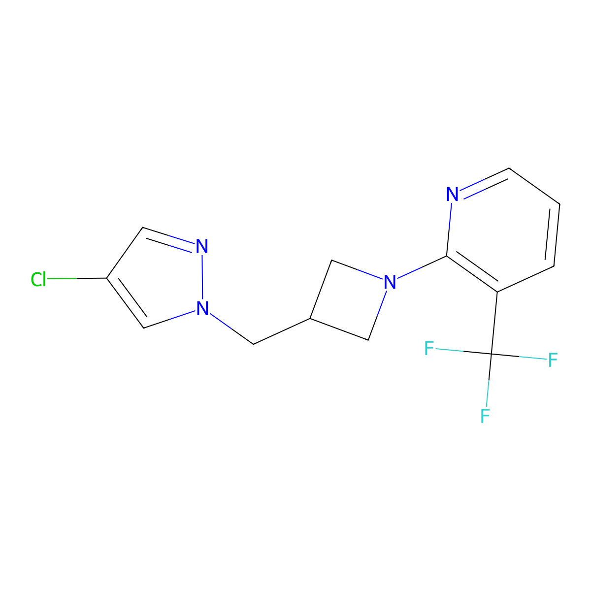 2-{3-[(4-chloro-1H-pyrazol-1-yl)methyl]azetidin-1-yl}-3-(trifluoromethyl)pyridine molecular structure, CAS 2549064-09-5