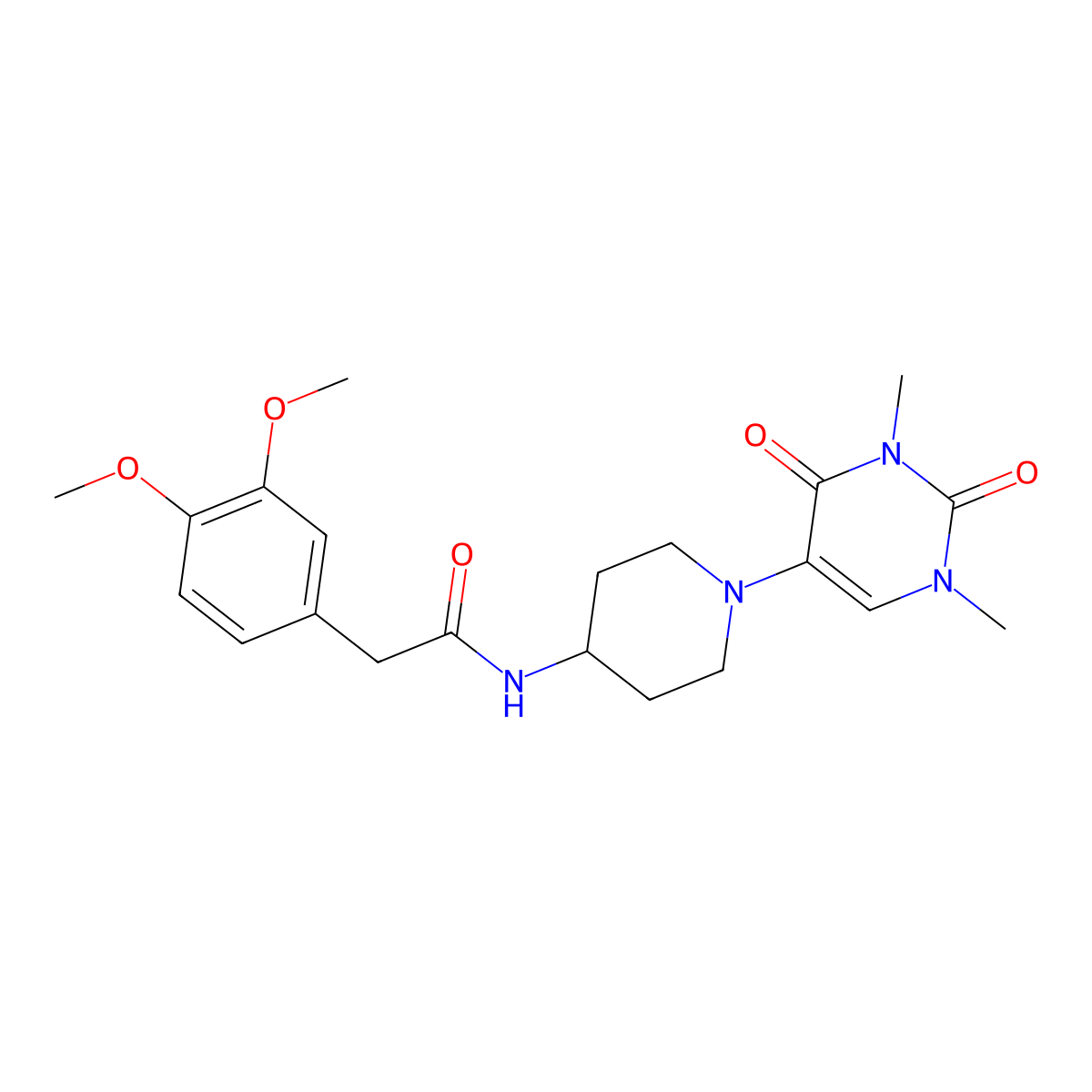 2-(3,4-dimethoxyphenyl)-N-[1-(1,3-dimethyl-2,4-dioxo-1,2,3,4-tetrahydropyrimidin-5-yl)piperidin-4-yl]acetamide molecular structure, CAS 2549064-10-8